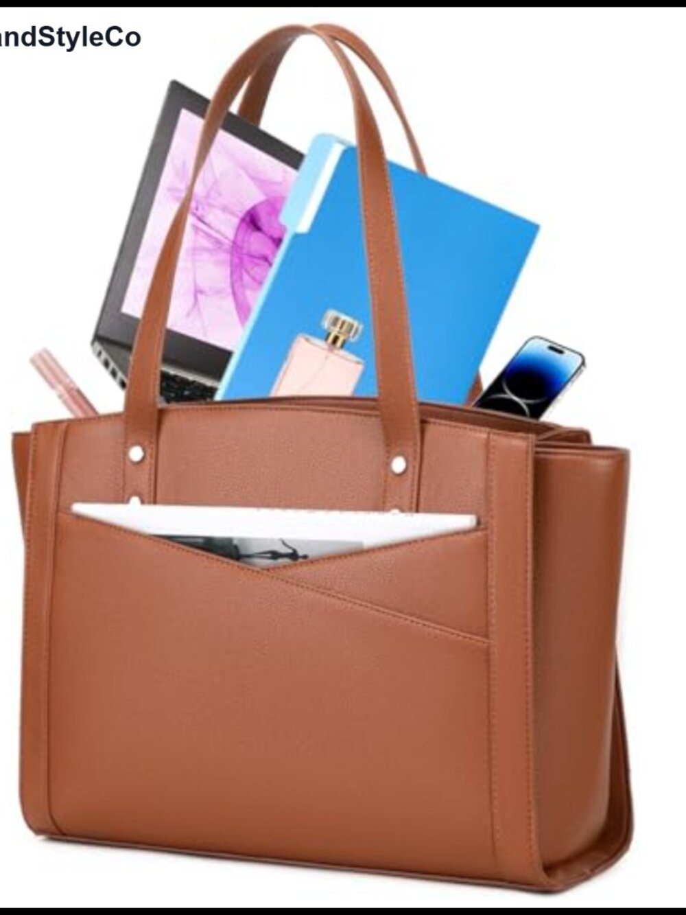 PU Leather Laptop Tote Bag Fits 15.6 Inch Padded Sleeve Work Bag